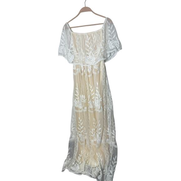 Baltic Born Leon Off Shoulder Maxi Dress Size S White Embroidered Lace Floral - Picture 4 of 5